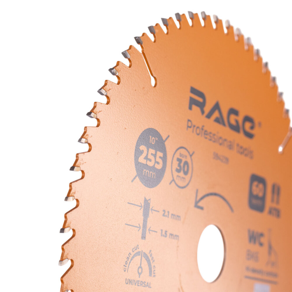 Диск пильный универсальный 255 мм 60 зубьев посадка 30 мм + кольцо 25.4/20/16 мм (Rage) 594239