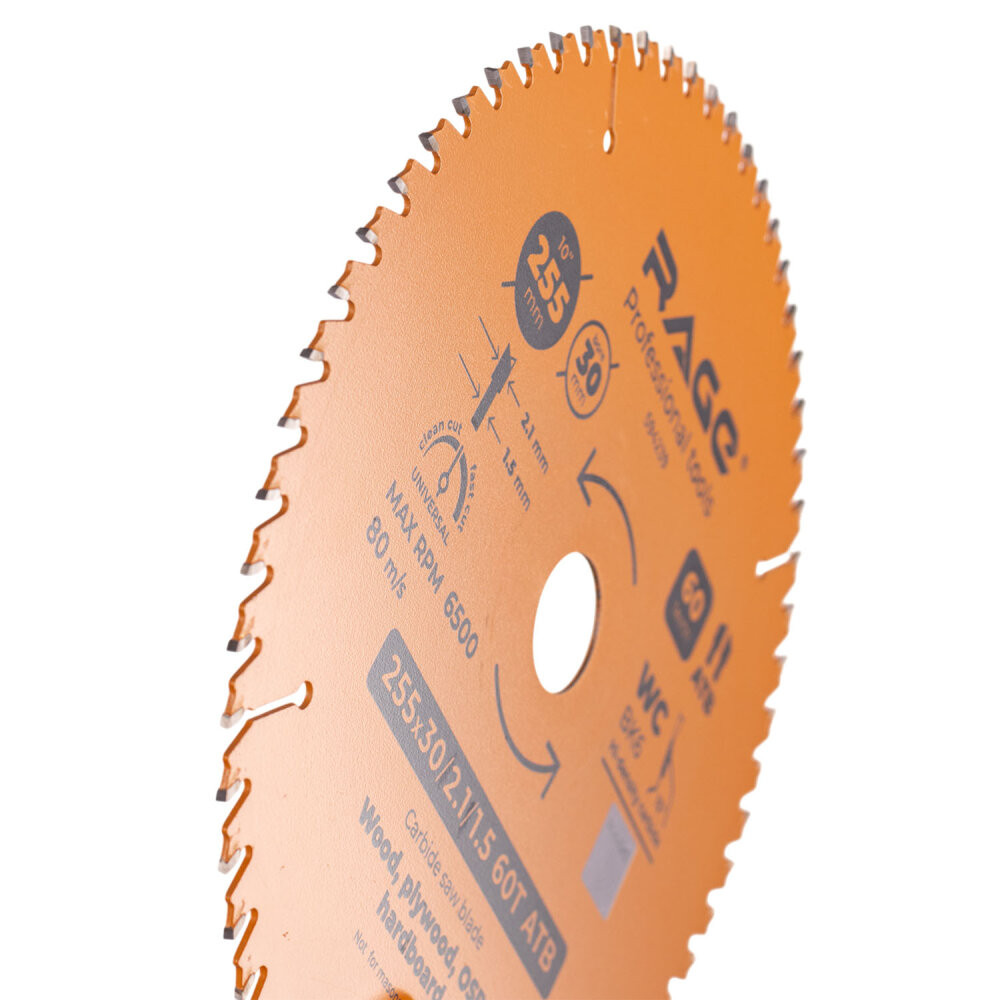 Диск пильный универсальный 255 мм 60 зубьев посадка 30 мм + кольцо 25.4/20/16 мм (Rage) 594239