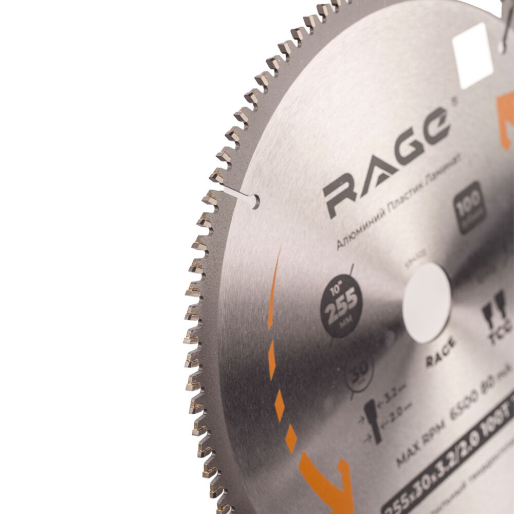 Диск пильный по алюминию 255 мм 100Z посадка 30 мм + кольцо 25.4 мм 20 мм 16 мм (Rage) 594505