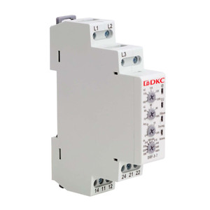 Реле контроля фаз, 3 фазы + N, тип DRF, контроль напряжения , контроль обрыва фаз, котроль чередования фаз, контроль асимметрии, конфигурация контакта 2CO, 120-277В (DKC) DRF-3-7N