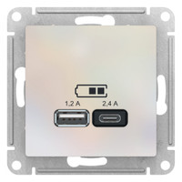 РОЗЕТКА USB ATLASDESIGN A+С, 5В/2,4А, 2х5В/1,2А, механизм, ЖЕМЧУГ (Systeme Electric) ATN000439