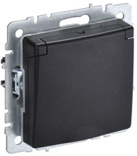 BRITE Розетка с заземлением с защитными шторками и крышкой 16А IP20 РСбш10-3-БрЧ черный (IEK) BR-R16-16-K02