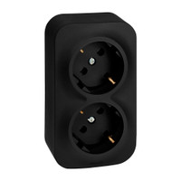 Розетка 2-местная для открытой установки с заземлением с защитными шторками с предварительным подключением 16А черный матовый QUTEO (IEK) 782475