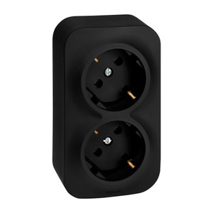 Розетка 2-местная для открытой установки с заземлением с защитными шторками с предварительным подключением 16А черный матовый QUTEO (IEK) 782475