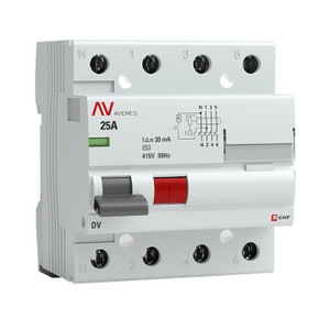 Устройство защитного отключения DV 4P 25А/ 30мА (AC) AVERES (EKF) rccb-4-25-30-ac-av
