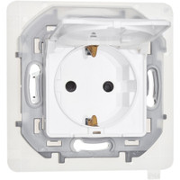 Розетка 1-местная с заземлением с защитными шторками и крышкой 16А IP44 белый INSPIRIA (IEK) 673740