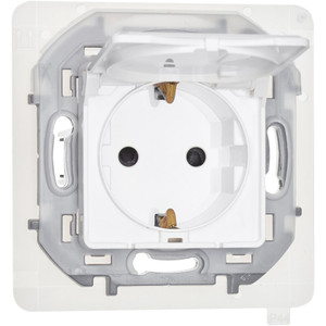 Розетка 1-местная с заземлением с защитными шторками и крышкой 16А IP44 белый INSPIRIA (IEK) 673740