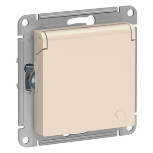 Розетка ATLASDESIGN с заземлением со шторками с крышкой 16А IP20 механизм бежевый (Systeme Electric) ATN000246