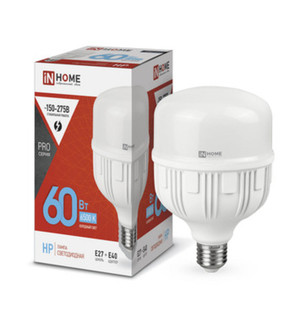 Лампа светодиодная LED-HP-PRO 60Вт 230В E27 с адаптером Е40 6500К 5700Лм IN HOME (IN-HOME) 4690612031132