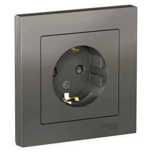 Розетка ATLASDESIGN с заземлением со шторками 16А в сборе сталь (Systeme Electric) ATN000944