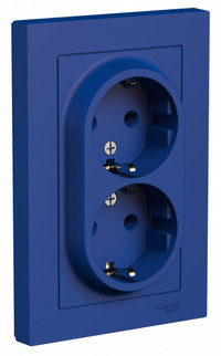 ATLASDESIGN РОЗЕТКА двойная с заземлением, 16А, в сборе, АКВАМАРИН (Systeme Electric) ATN001124