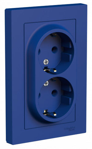 ATLASDESIGN РОЗЕТКА двойная с заземлением, 16А, в сборе, АКВАМАРИН (Systeme Electric) ATN001124