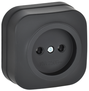 GLORY Розетка 1-местная для открытой установки без заземления без защитных шторок 10А РС20-2-ХЧм черный матовый IEK (IEK) ERH10-K02M-10