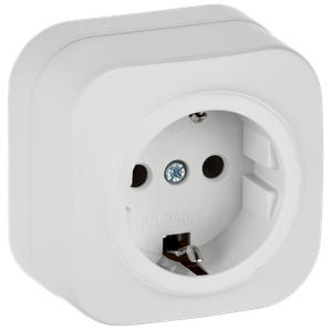 GLORY Розетка 1-местная для открытой установки с заземлением без защитных шторок 16А РС20-3-ХБм белый матовый IEK (IEK) ERH11-K01M-16