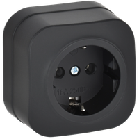 GLORY Розетка 1-местная для открытой установки с заземлением без защитных шторок 16А РС20-3-ХЧм черный матовый IEK (IEK) ERH11-K02M-16