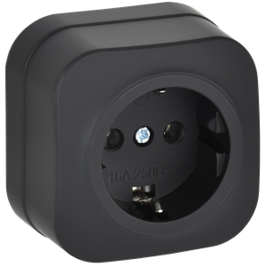 GLORY Розетка 1-местная для открытой установки с заземлением без защитных шторок 16А РС20-3-ХЧм черный матовый IEK (IEK) ERH11-K02M-16