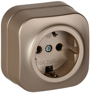 GLORY Розетка 1-местная для открытой установки с заземлением без защитных шторок 16А РС20-3-ХШм шампань матовый IEK (IEK) ERH11-K37M-16