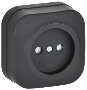 GLORY Розетка 1-местная для открытой установки без заземления с защитными шторками 10А РСш20-2-ХЧм черный матовый IEK (IEK) ERH13-K02M-10