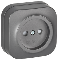 GLORY Розетка 1-местная для открытой установки без заземления с защитными шторками 10А РСш20-2-ХСм сталь матовый IEK (IEK) ERH13-K46M-10