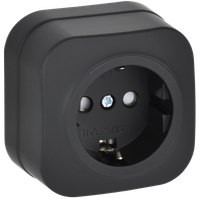 GLORY Розетка 1-местная для открытой установки с заземлением с защитными шторками 16А РСш20-3-ХЧм черный матовый IEK (IEK) ERH14-K02M-16