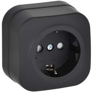 GLORY Розетка 1-местная для открытой установки с заземлением с защитными шторками 16А РСш20-3-ХЧм черный матовый IEK (IEK) ERH14-K02M-16