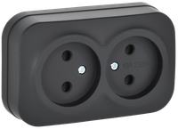 GLORY Розетка 2-местная для открытой установки без заземления без защитных шторок 10А РС22-2-ХЧм черный матовый IEK (IEK) ERH20-K02M-10