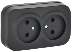 GLORY Розетка 2-местная для открытой установки без заземления без защитных шторок 10А РС22-2-ХЧм черный матовый IEK (IEK) ERH20-K02M-10