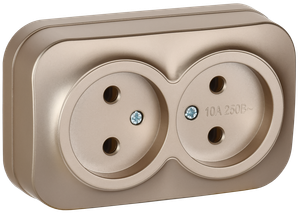 GLORY Розетка 2-местная для открытой установки без заземления без защитных шторок 10А РС22-2-ХШм шампань матовый IEK (IEK) ERH20-K37M-10