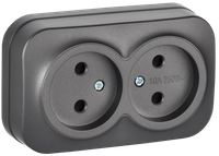 GLORY Розетка 2-местная для открытой установки без заземления без защитных шторок 10А РС22-2-ХСм сталь матовый IEK (IEK) ERH20-K46M-10