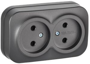 GLORY Розетка 2-местная для открытой установки без заземления без защитных шторок 10А РС22-2-ХСм сталь матовый IEK (IEK) ERH20-K46M-10