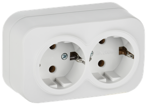 GLORY Розетка 2-местная для открытой установки с заземлением без защитных шторок 16А РС22-3-ХБм белый матовый IEK (IEK) ERH21-K01M-16
