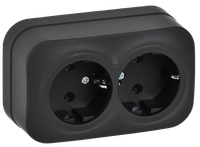 GLORY Розетка 2-местная для открытой установки с заземлением без защитных шторок 16А РС22-3-ХЧм черный матовый IEK (IEK) ERH21-K02M-16