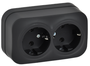 GLORY Розетка 2-местная для открытой установки с заземлением без защитных шторок 16А РС22-3-ХЧм черный матовый IEK (IEK) ERH21-K02M-16