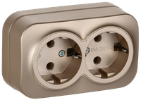 GLORY Розетка 2-местная для открытой установки с заземлением без защитных шторок 16А РС22-3-ХШм шампань матовый IEK (IEK) ERH21-K37M-16