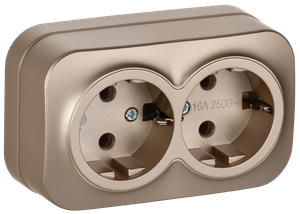 GLORY Розетка 2-местная для открытой установки с заземлением без защитных шторок 16А РС22-3-ХШм шампань матовый IEK (IEK) ERH21-K37M-16