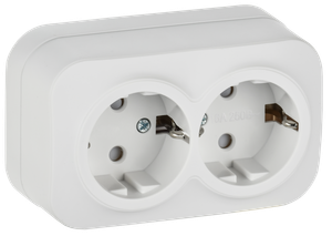 GLORY Розетка 2-местная для открытой установки с заземлением с защитными шторками 16А РСш22-3-ХБм белый матовый IEK (IEK) ERH24-K01M-16
