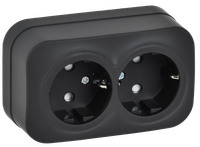 GLORY Розетка 2-местная для открытой установки с заземлением с защитными шторками 16А РСш22-3-ХЧм черный матовый IEK (IEK) ERH24-K02M-16