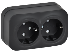 GLORY Розетка 2-местная для открытой установки с заземлением с защитными шторками 16А РСш22-3-ХЧм черный матовый IEK (IEK) ERH24-K02M-16