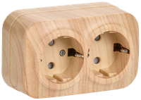 GLORY Розетка двухместная наружная с заземлением  с защитной шторкой сосна (IEK) ERH24-K34-16