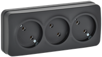 GLORY Розетка 3-местная для открытой установки без заземления без защитных шторок 10А РС23-2-ХЧм черный матовый IEK (IEK) ERH30-K02M-10
