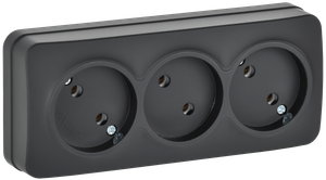 GLORY Розетка 3-местная для открытой установки без заземления без защитных шторок 10А РС23-2-ХЧм черный матовый IEK (IEK) ERH30-K02M-10