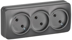 GLORY Розетка 3-местная для открытой установки без заземления без защитных шторок 10А РС23-2-ХСм сталь матовый IEK (IEK) ERH30-K46M-10