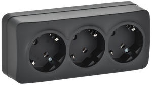 GLORY Розетка 3-местная для открытой установки с заземлением без защитных шторок 16А РС23-3-ХЧм черный матовый IEK (IEK) ERH31-K02M-16