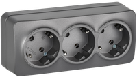 GLORY Розетка 3-местная для открытой установки с заземлением без защитных шторок 16А РС23-3-ХСм сталь матовый IEK (IEK) ERH31-K46M-16