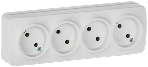 GLORY Розетка 4-местная для открытой установки без заземления без защитных шторок 10А РС24-2-ХБм белый матовый IEK (IEK) ERH40-K01M-10