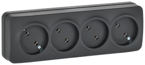 GLORY Розетка 4-местная для открытой установки без заземления без защитных шторок 10А РС24-2-ХЧм черный матовый IEK (IEK) ERH40-K02M-10