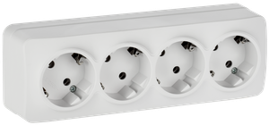 GLORY Розетка 4-местная для открытой установки с заземлением без защитных шторок 16А РС24-3-ХБм белый матовый IEK (IEK) ERH41-K01M-16