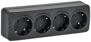 GLORY Розетка 4-местная для открытой установки с заземлением без защитных шторок 16А РС24-3-ХЧм черный матовый IEK (IEK) ERH41-K02M-16