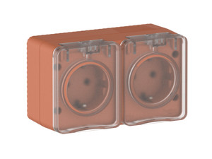 AtlasDesign PROFI IP54 О/У РОЗЕТКА двойная с з/к со шторками 16А, ТЕРРАКОТОВЫЙ (Systeme Electric) ATN547026