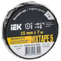 MIXTAPE 5 Изолента Х/Б 15мм 7м IEK (IEK) UIZ20-15-07-K02